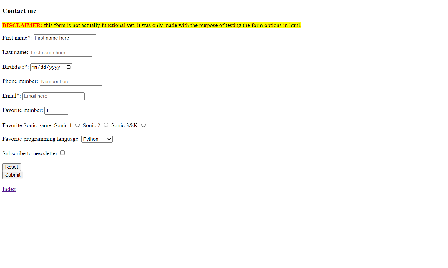 My old website's form page