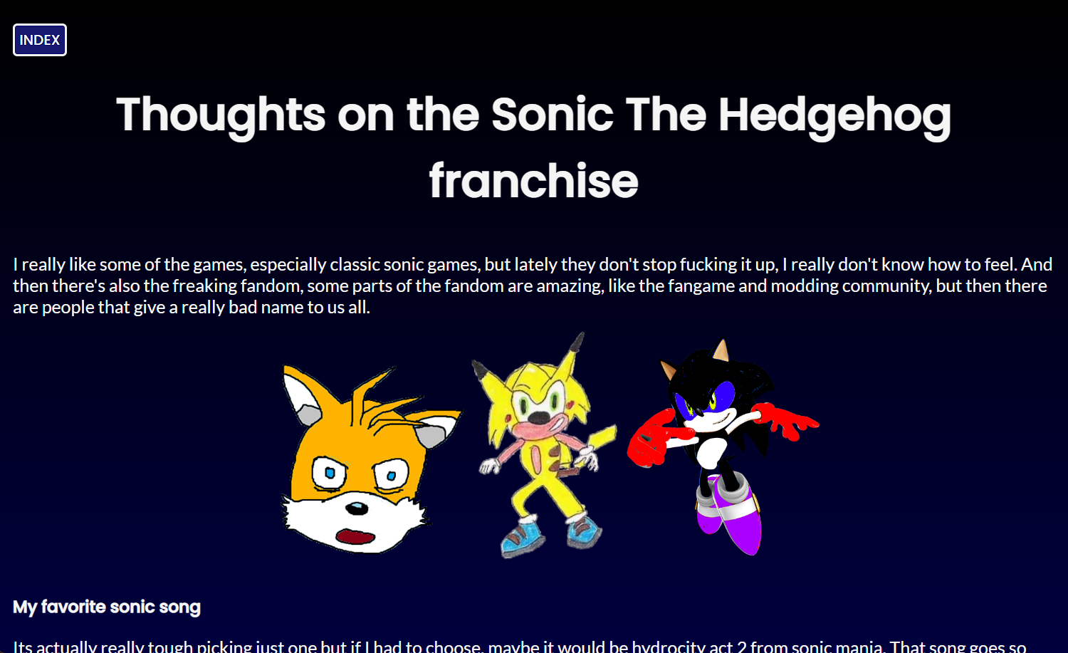My old website's Sonic page