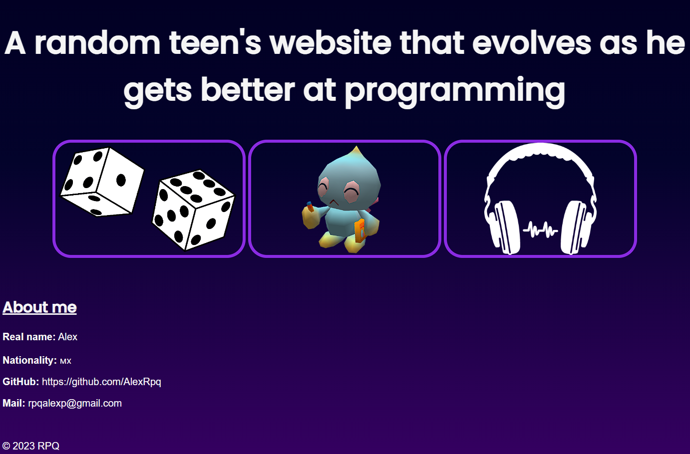 My old website's landing page